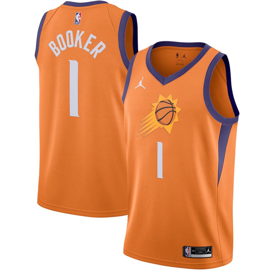 Men Phoenix Suns 1 Devin Booker Jordan Brand Orange Statement Edition Swingman NBA Jersey